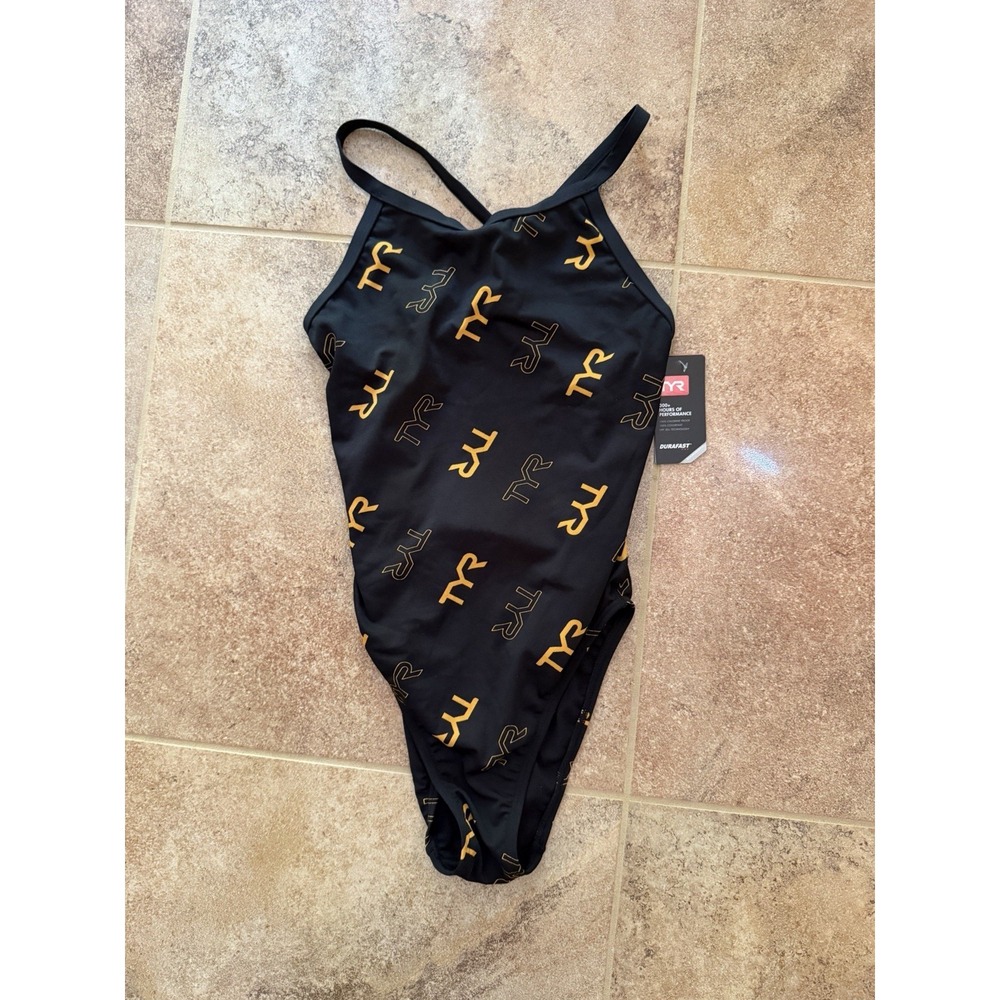 TYR Women's Black One-Piece Cascading TYR Diamondfit Swimsuit Size L (34) NWT